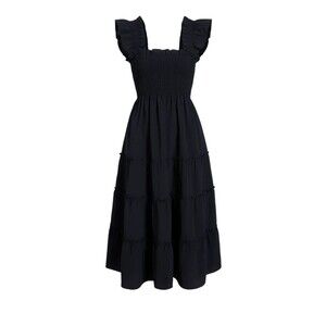 Hill House Home NWT Ellie Nap Dress Black Crepe L Shirred Sleeveless Cottagecore